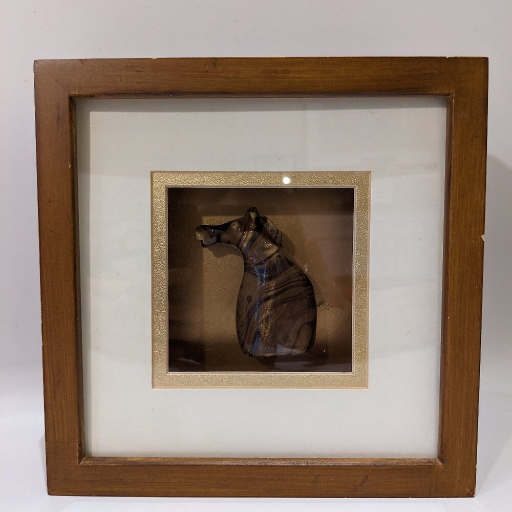 Vintage Chinese Horoscope Shadow Art Box w. Ceramic Horse - Zodiac Astrology